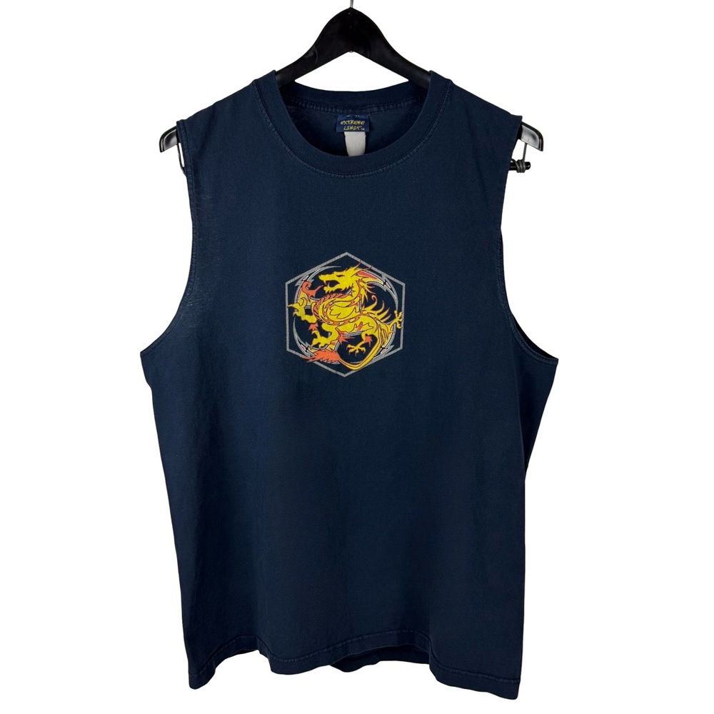 Vintage Y2K Extreme Limit Dragon Tribal Grunge Tank Top Blue Shirt Size L